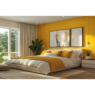 Contemporary Master Bedroom Design With Yellow Walls