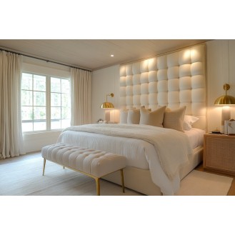 Contemporary Master Bedroom Design with Cream Fabricated Wall Panel