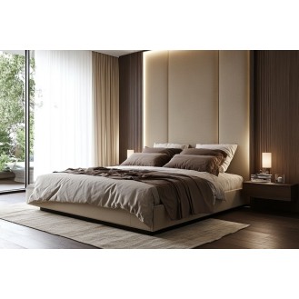 Modern Bedroom Design With Beige Panelled Headboard