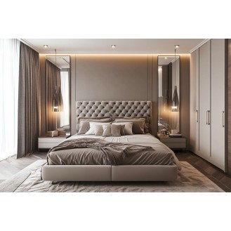 Modern Master Bedroom Design with Tufted Bed and Swing Wardrobe