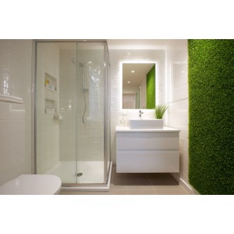 Modern White Small Bathroom Design Idea With Grass Wall Modern White Small Bathroom Design Idea With Grass Wall
