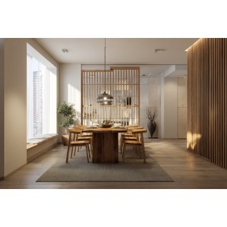 Contemporary Dining Room Design with Partition and Wooden Furniture