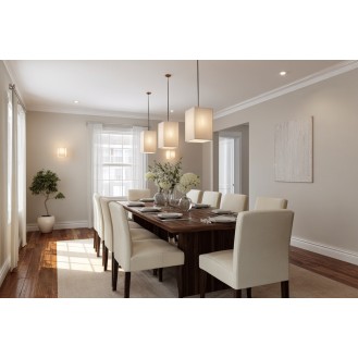 Transitional Dining Room Design with Dark Wood Table and Cream Chairs