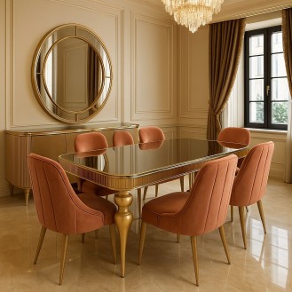 LuxeWood Prime Collection Dining Set 6 Chairs with 1 Table AIF089