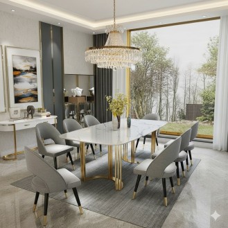 AltoMarble Prestige Series Dining Set 8 Chairs with 1 Table AIF107