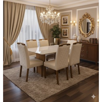 Opulent WoodAura Dining Set 6 Chairs with 1 Table AIF110