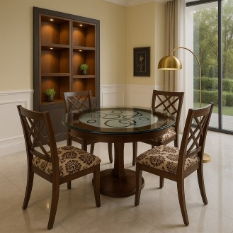 WalnutVogue Prime Round Dining Set 4 Chairs with 1 Table AIF116