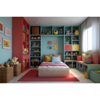 Eclectic Kids Room Design For Girls With Teal And Red Storage Units Eclectic Kids Room Design For Girls With Teal And Red Storage Units