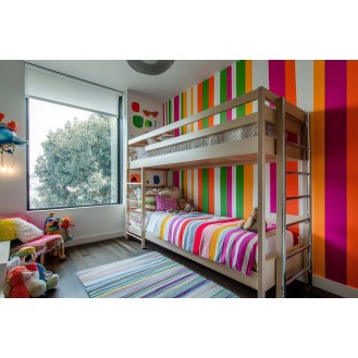 Contemporary Kids Room Design For With Multicoloured Striped Wallpaper Contemporary Kids Room Design For With Multicoloured Striped Wallpaper