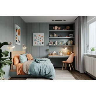Modern Kids Bedroom Design With Light Grey Wall Panel Modern Kids Bedroom Design With Light Grey Wall Panel
