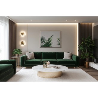 Modern Living Room Design with Green Velvet Sofa and Marble Table