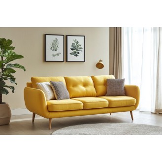 Modern Yellow-Themed Living Room Design with 3-Seater Sofa