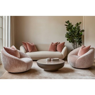 Contemporary Living Room Design with Beige Sofa and Dusty Rose Armchairs