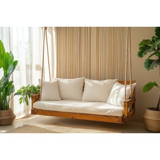 Contemporary Living Room Design with a Swing and Wooden Accents