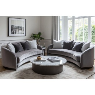 Contemporary Living Room Design with Curved Sofas and Marble Coffee Table