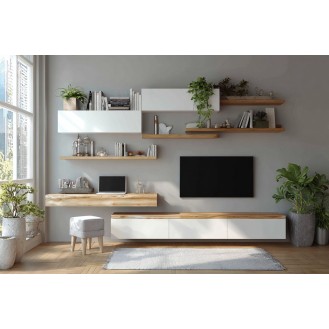 Contemporary Wall-Mounted TV Cabinet With Drawers And Shelves Contemporary Wall-Mounted TV Cabinet With Drawers And Shelves