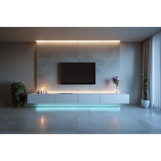 Modern White TV Unit Design With Strip Light For The Back Panel Modern White TV Unit Design With Strip Light For The Back Panel