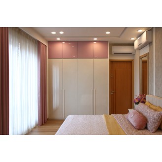 Modern 4 Door Swing Wardrobe Design in Champagne with Rose Pink Loft Modern 4 Door Swing Wardrobe Design in Champagne with Rose Pink Loft