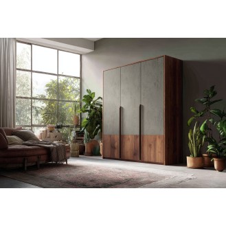 Contemporary Swing Wardrobe Design with 3 Doors in Grey and Walnut Suede Finish Contemporary Swing Wardrobe Design with 3 Doors in Grey and Walnut Suede Finish