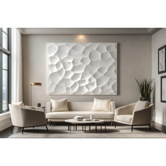 Contemporary White 3D Rectangular Living Room Wall Design With Wall Trims