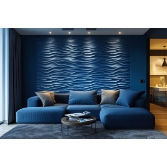 Modern Blue Living Room Wall Design With 3D Textured Wall