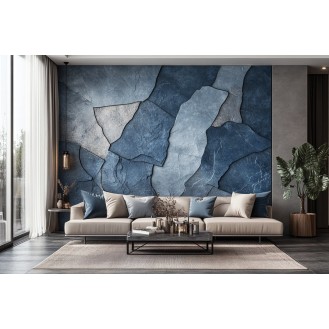 Modern Living Room Wall Design With Blue Stone Cladding