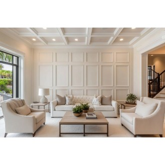 Modern White Living Room Wall Design With Wall Trims And Paint