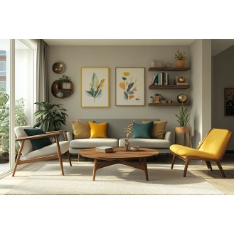 Mid Century Modern Light Grey Wall Paint Design For Living Rooms