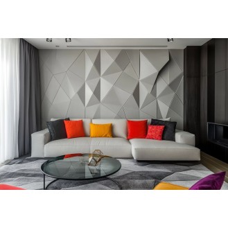 Modern Grey Living Room Wall Paint Design With Geometric Panelling