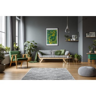 Modern Grey Wall Paint Design with Green Accents and Abstract Art
